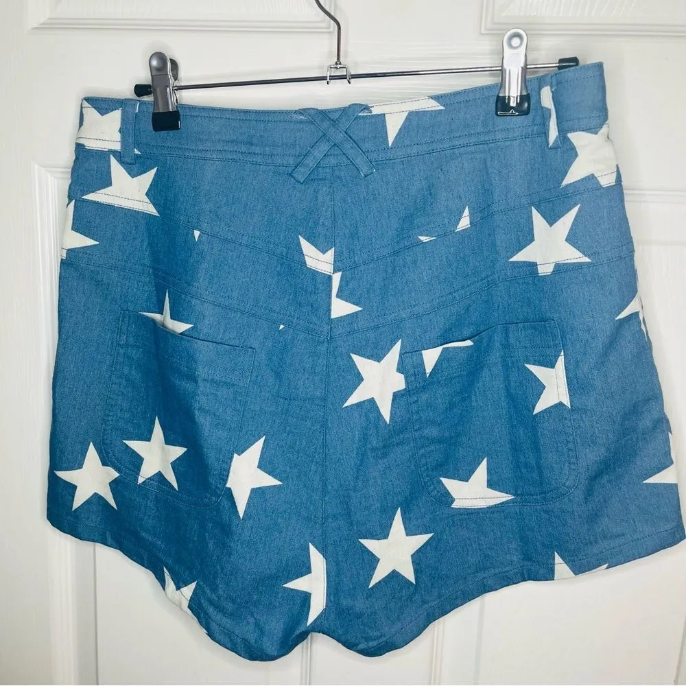 Modcloth All Stars No Stripes HighRise Denim Shorts Blue Star Print Size 8 - Image 5