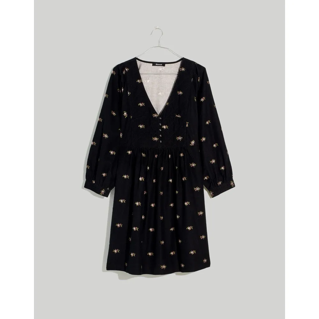 Madewell • Corduroy Quilted-Bib Mini Dress in Blurred Ikat babydoll black floral - Image 4