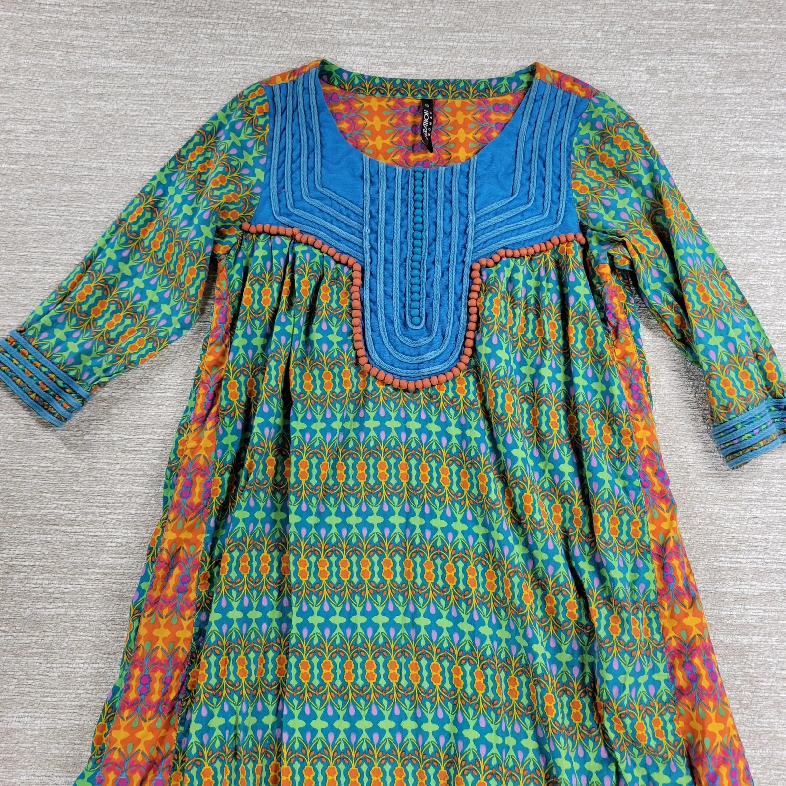 Generation Woman Pakistani Dress 10‎ Green Cotton Paneled Print Embroidered Maxi - Image 8