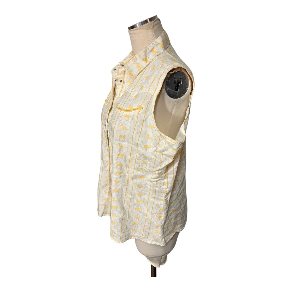 Wrangler Blues yellow horse print Western snap up tank L/XL - Image 3