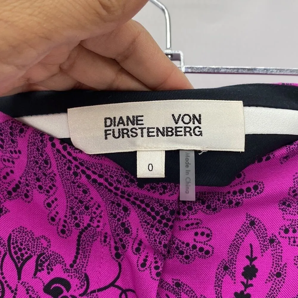 Diane Von Furstenberg pink black high rise wide leg silk floral size 2 - Image 4