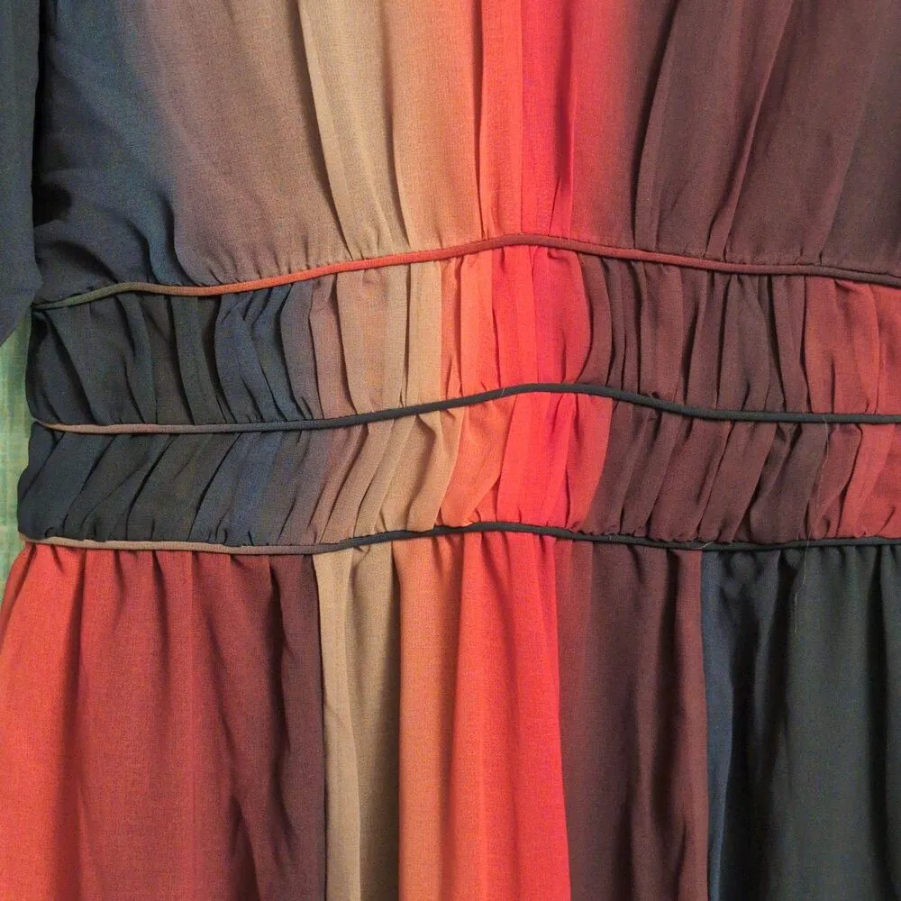 Wayward Fancies Olive Orange Ombre Stripe Smocked Waist A - Image 2