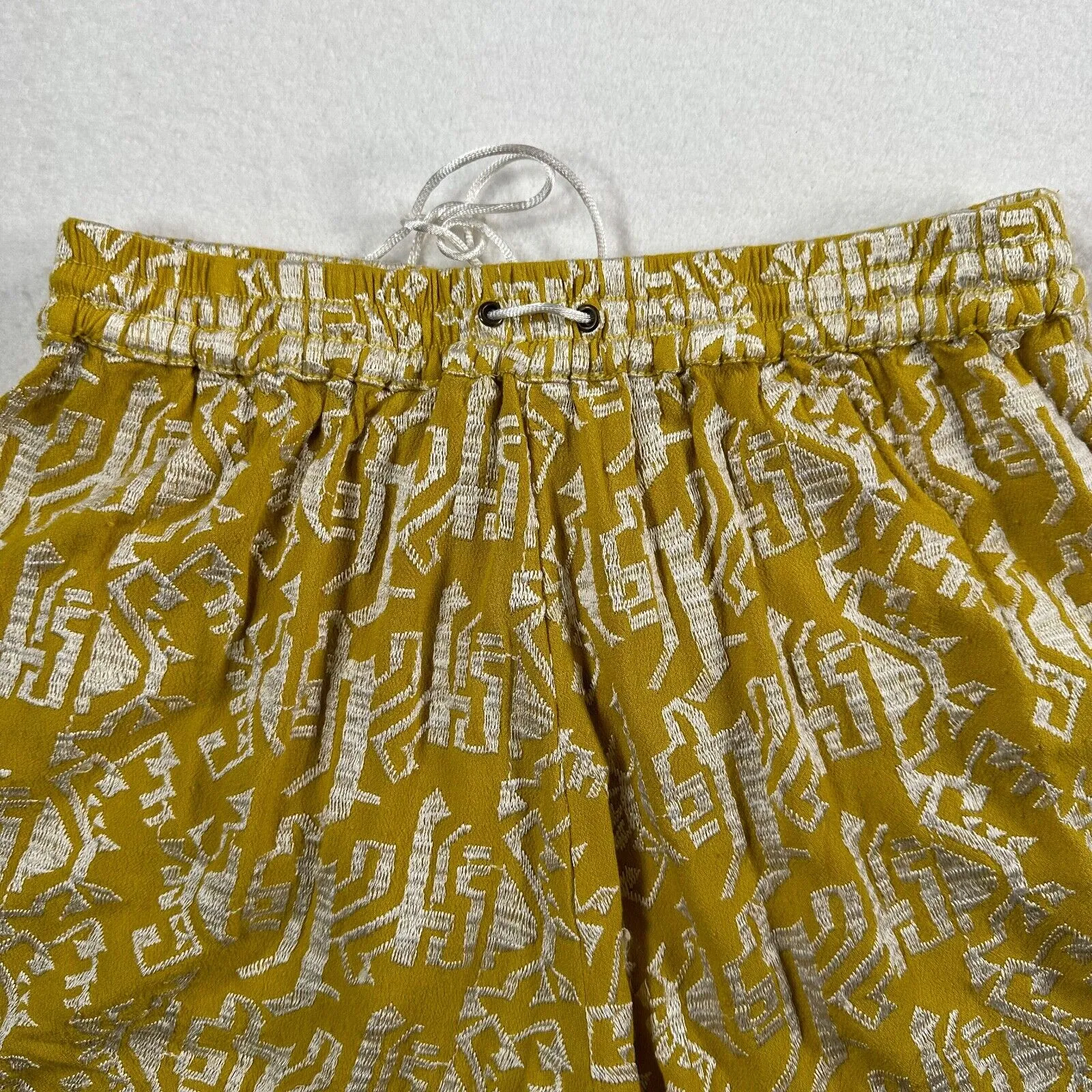 Elevenses Pull On Drawstring Waist Boho Shorts Womens XSmall Mustard Embroidered - Image 10