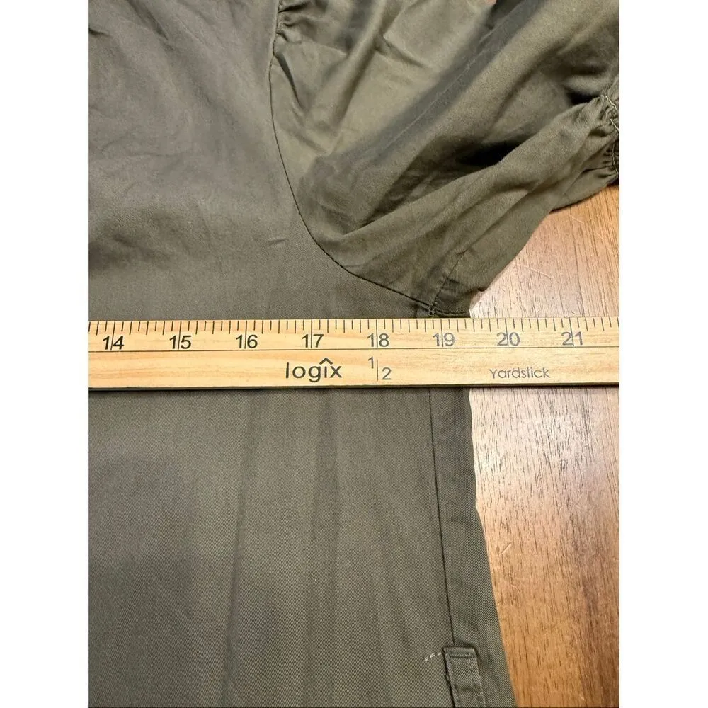 Free Assembly Women XSMALL Ruffle Neck Midi Dress Short Sleeve Army Olive Green Size XS - Image 5
