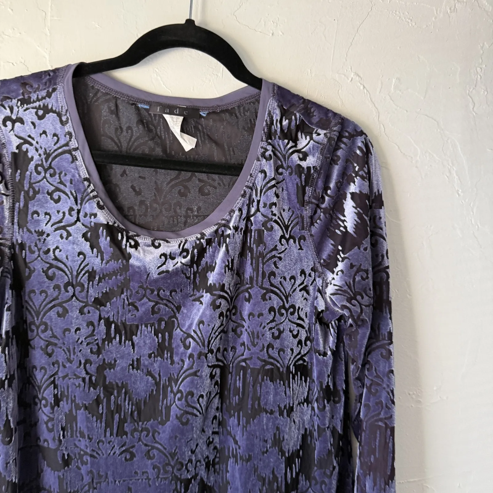 Fade Vintage 90s‎ Grunge Top Large Velvet Burnout Whimsigoth Witchy Shirt Purple - Image 2