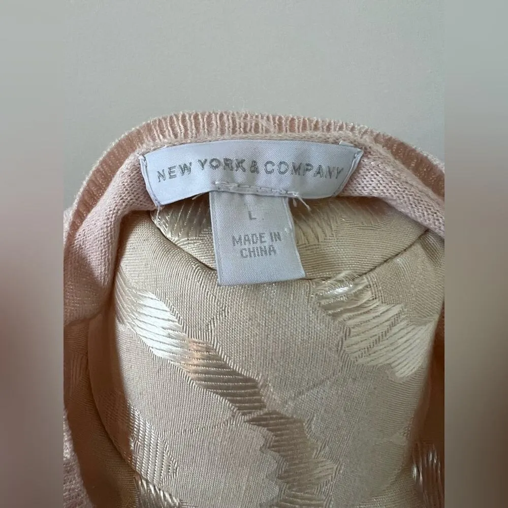 New York & Company Button Up Blush Pink Lace Layered Cardigan Large - Image 4