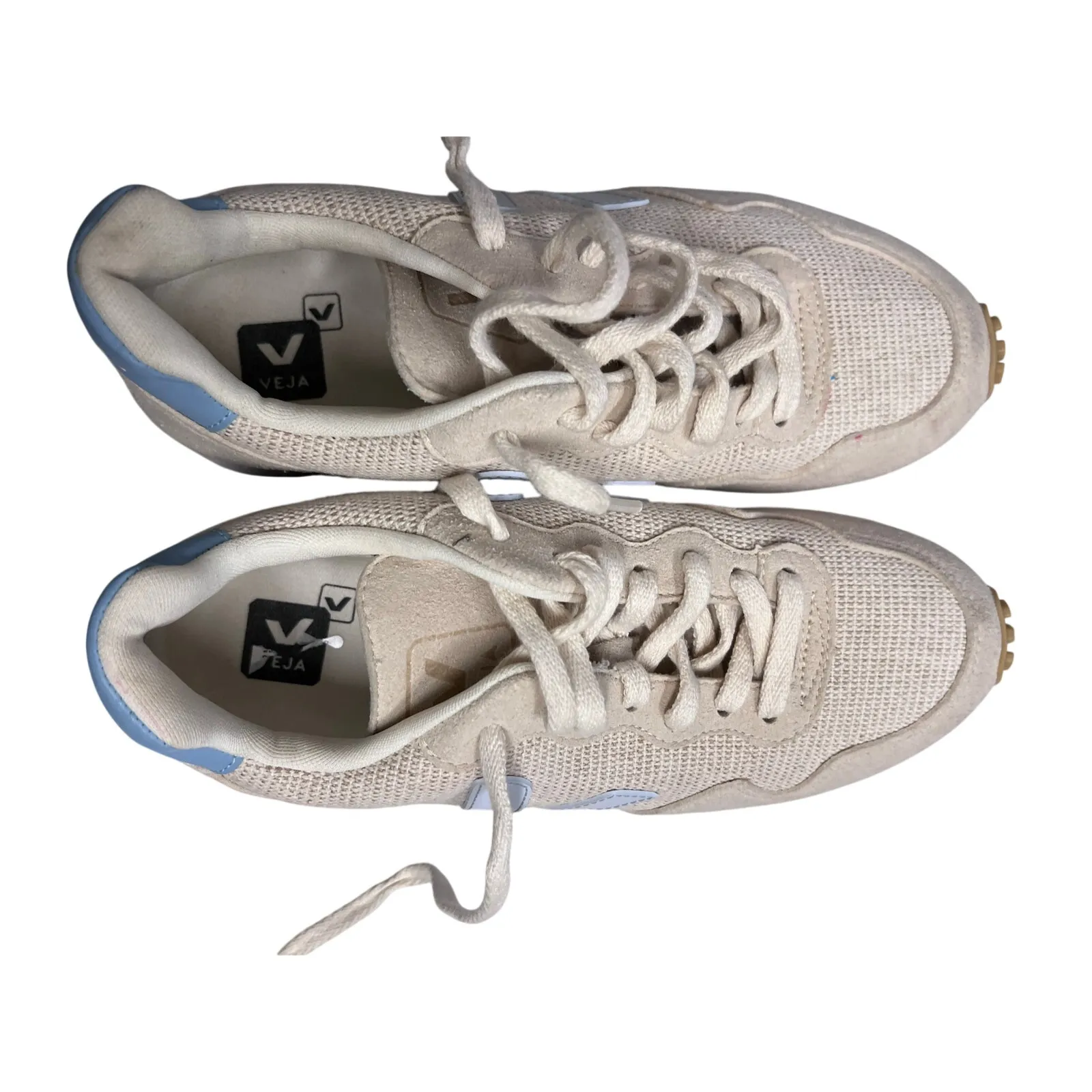 VEJA Rio Branco Womens 8 Cream Canvas Suede Sneakers Blue V Retro Shoes - Image 3