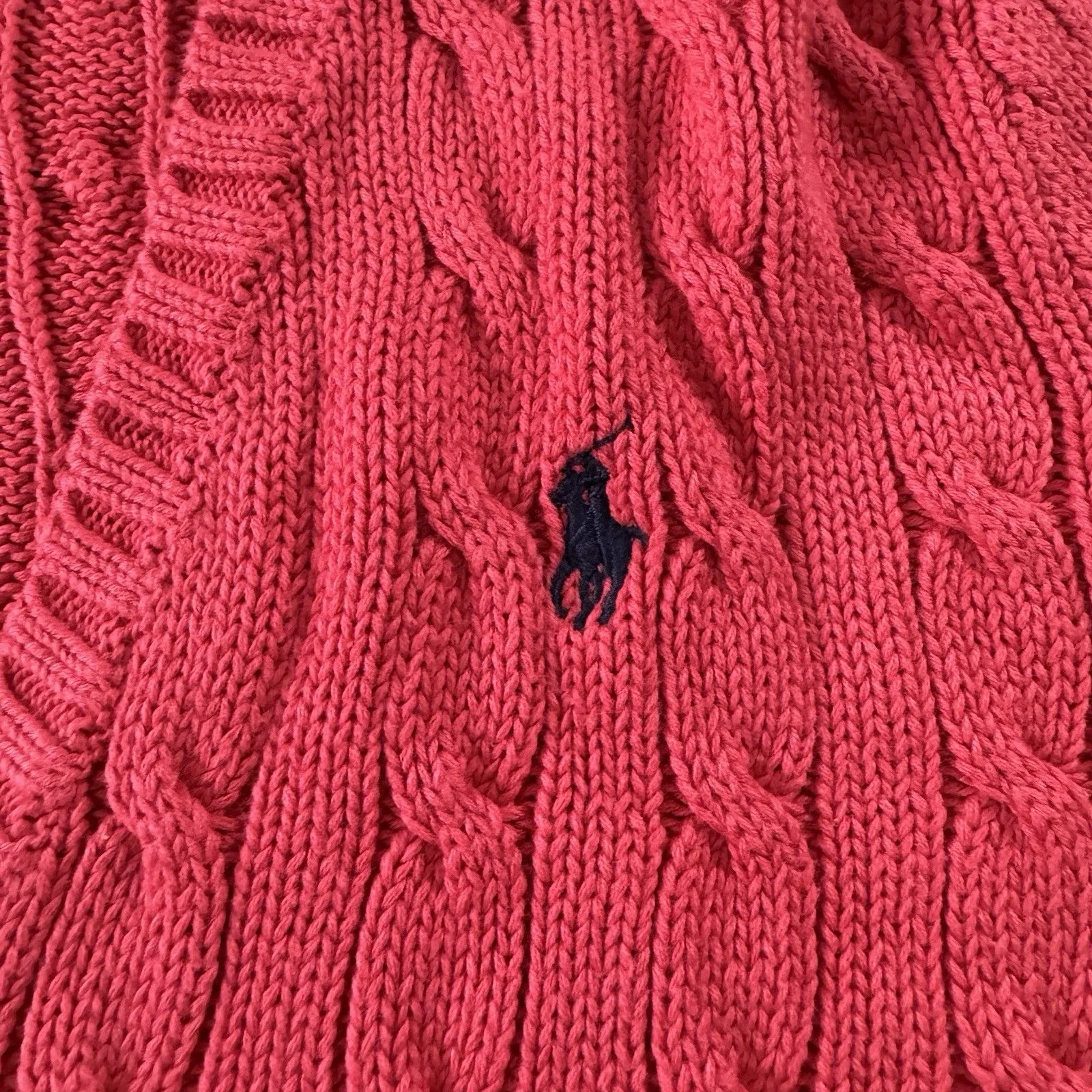 Ralph Lauren Sport Women's Pony Logo Cable Knit V Neck Sweater Pink Large Preppy - Image 5