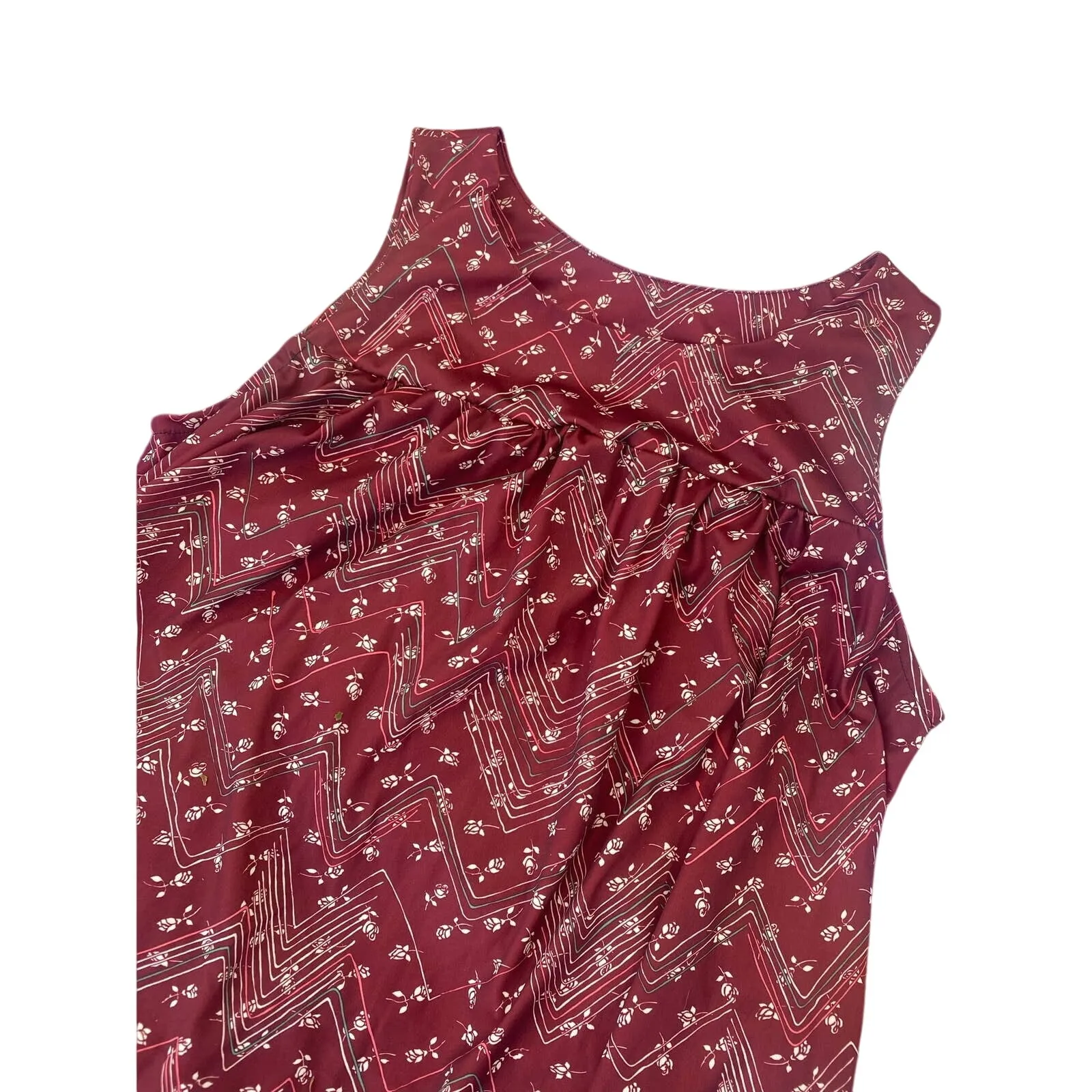 Size up to 5X//Vintage Plus Size Vintage 70s Rosebud House Dress Red - Image 2