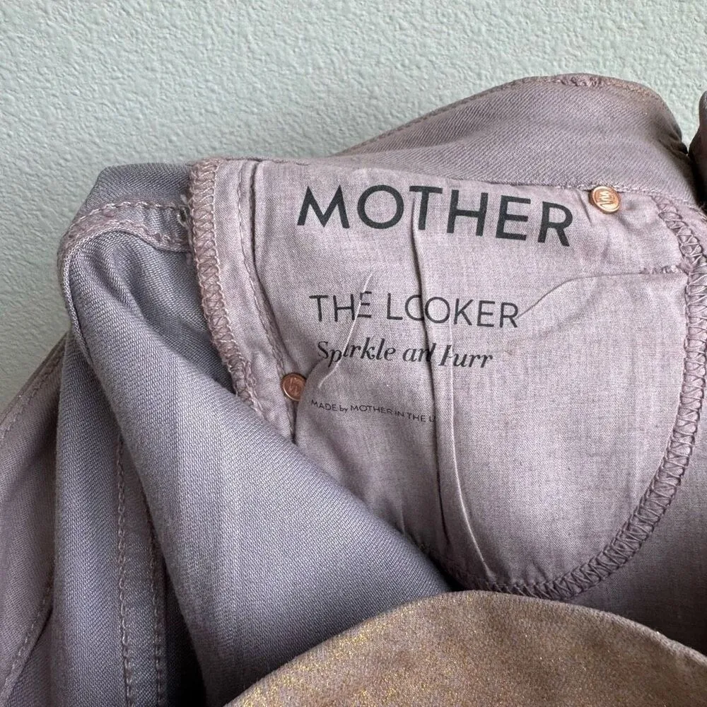 MOTHER Denim The Looker in Sparkle and Purr in Rose Glimmer Wash Gold Size 24 - Image 9
