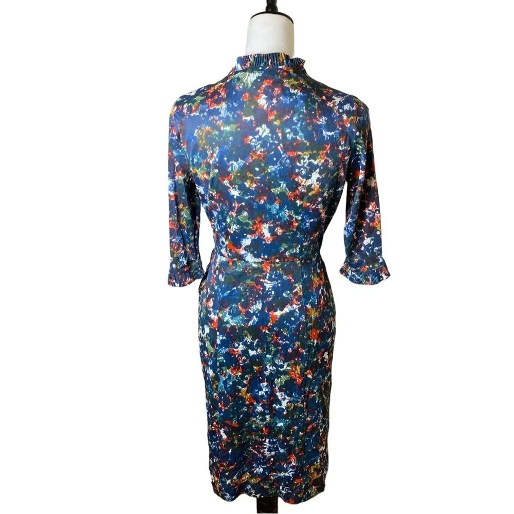 Vintage Claire Tiffany Traveler Abstract Ruffle Dress | Small | Pinup Rockabilly Blue - Image 3