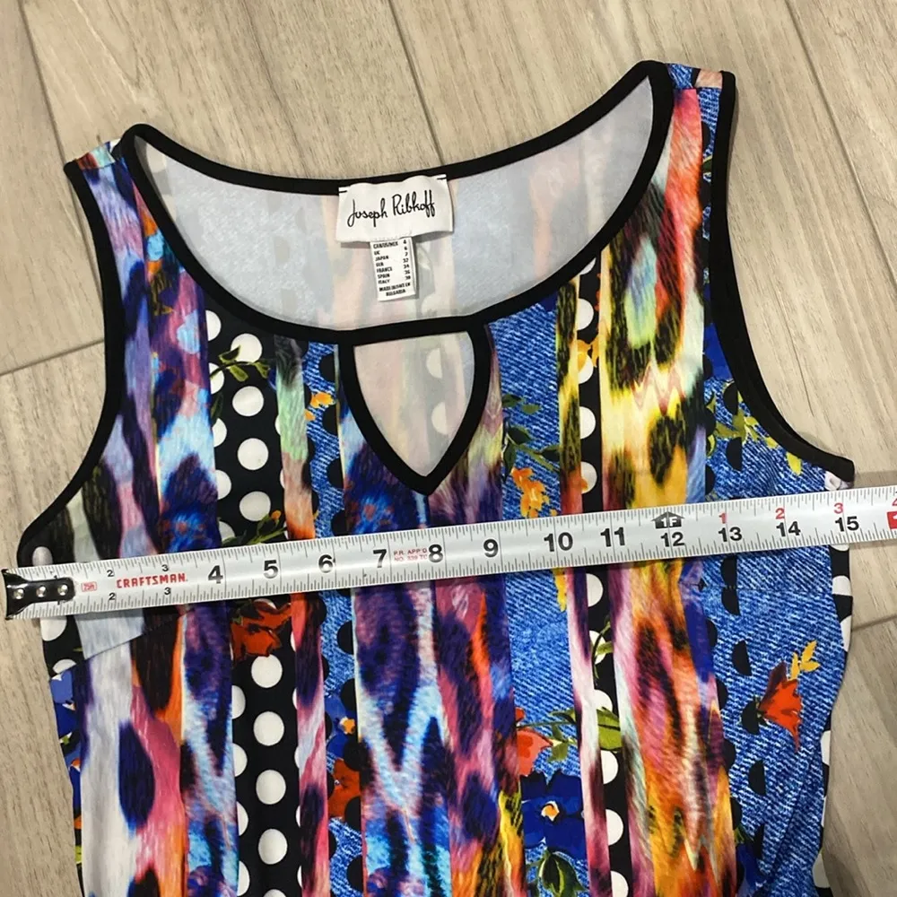 Joseph Ribkoff Woven,Dress Multicolor Patterned Dress with Polka Dot Skirt Size4 - Image 6