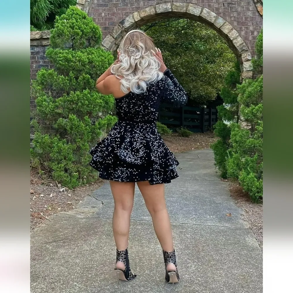 OFEECHUN Women's One Shoulder Sequin Homecoming Dress Short Sparkly Layered Long - Image 5