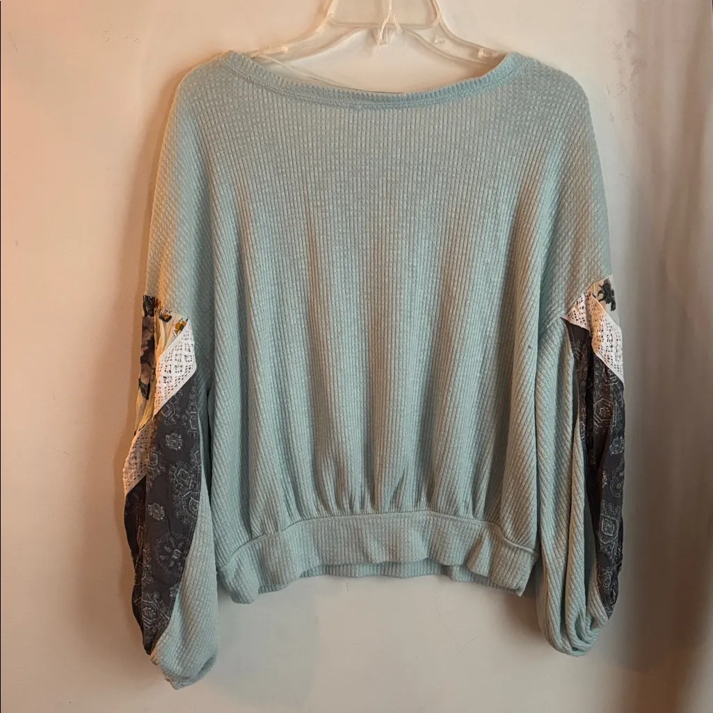 Free People blue and Navy Boho Top waffle knit - Image 11