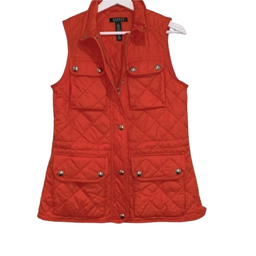 LAUREN RALPH LAUREN green label orange puffer vest size small - Image 2