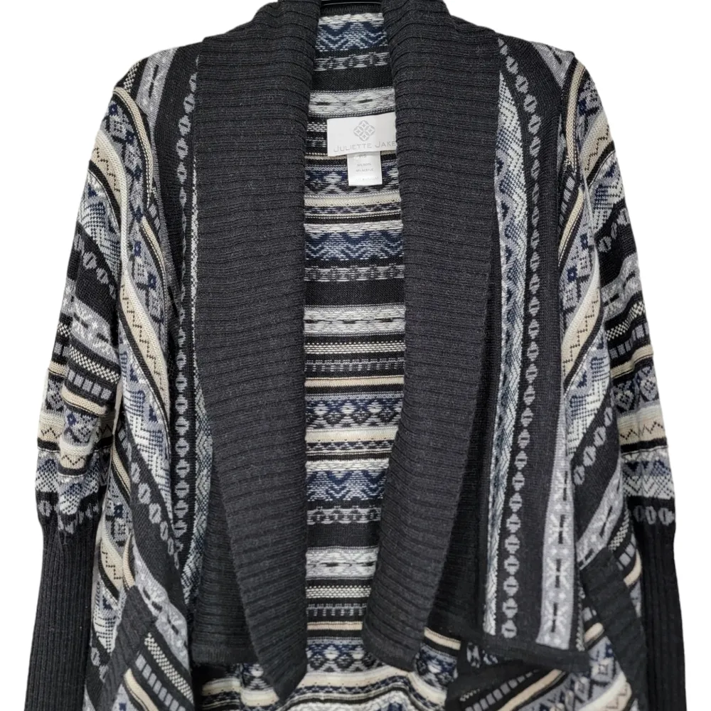 Juliette Jake Wool Blend Waterfall Open Heavy Cardigan Sweater Womens Size Small Black - Image 2