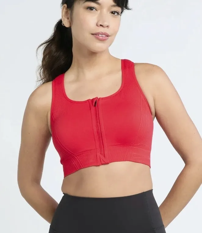 Avia Women's Medium Support Zip Front Sports Bra vibrant red padded - Image 1