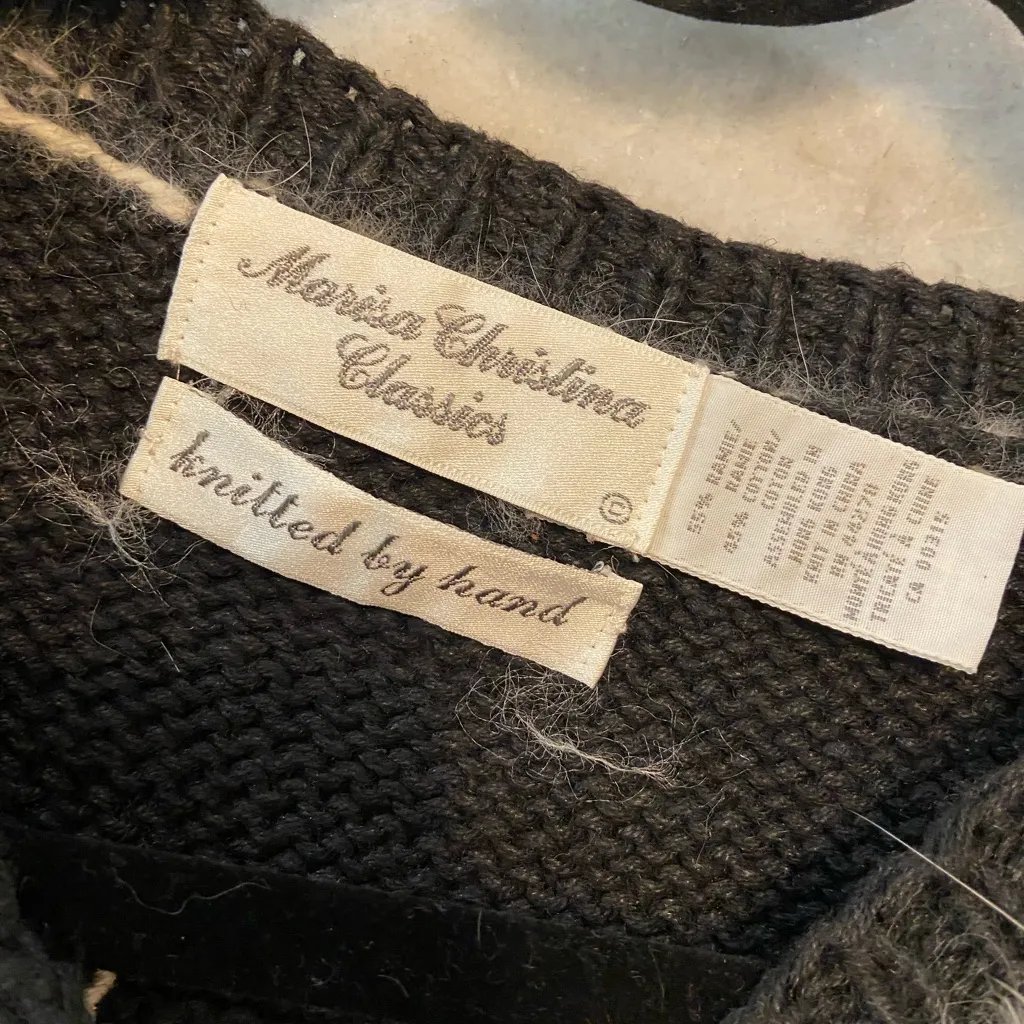 VTG Marisa Christina Size M/L Hand Knit Christmas Sweater World Peace Globe Black Size M - Image 9