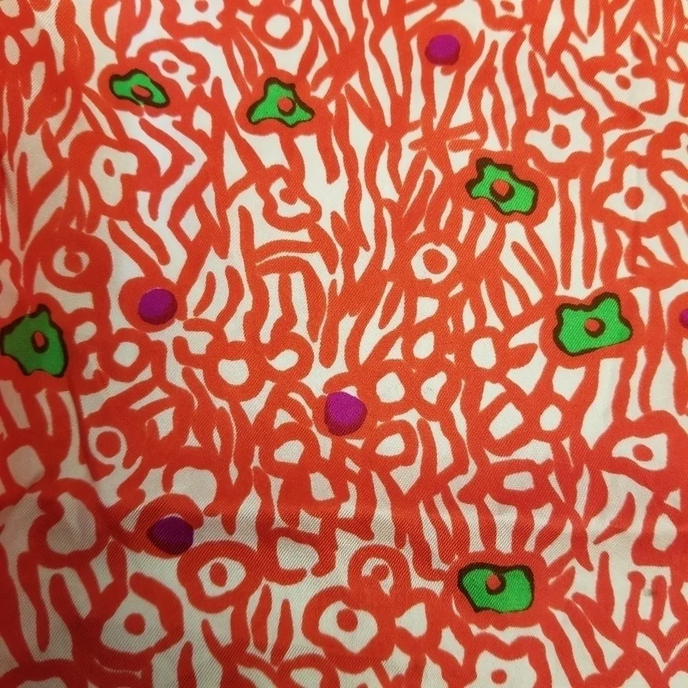 {26" X 26"} Vintage Givenchy Paris Scarf Abstract Orangy-Red Green Purple White - Image 6