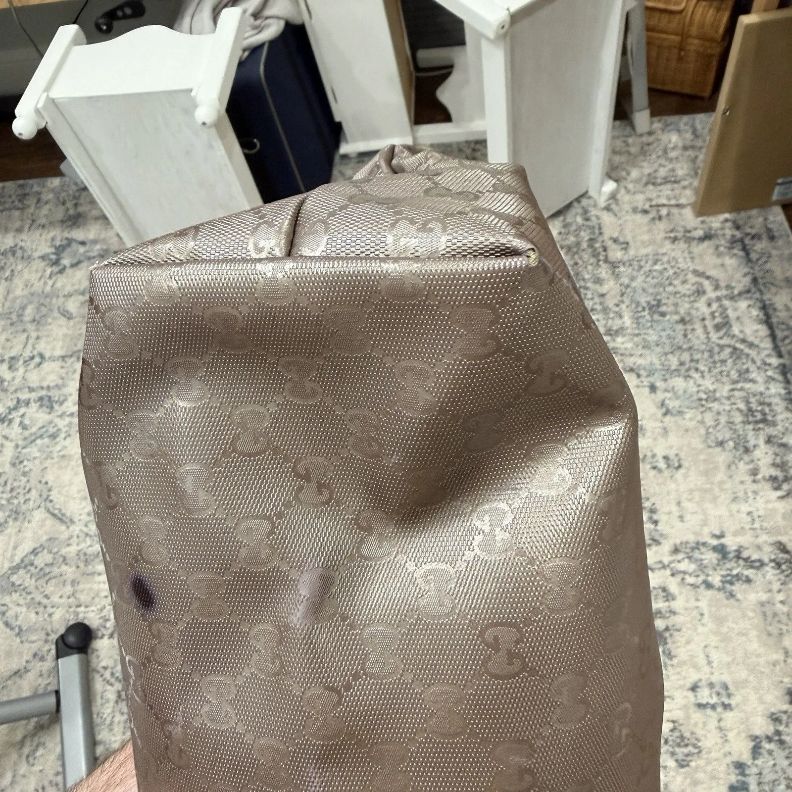 Authentic GUCCI GG Imprime Handbag Tote & Dustbag-Metallic Bronze-Excellent Cond - Image 5