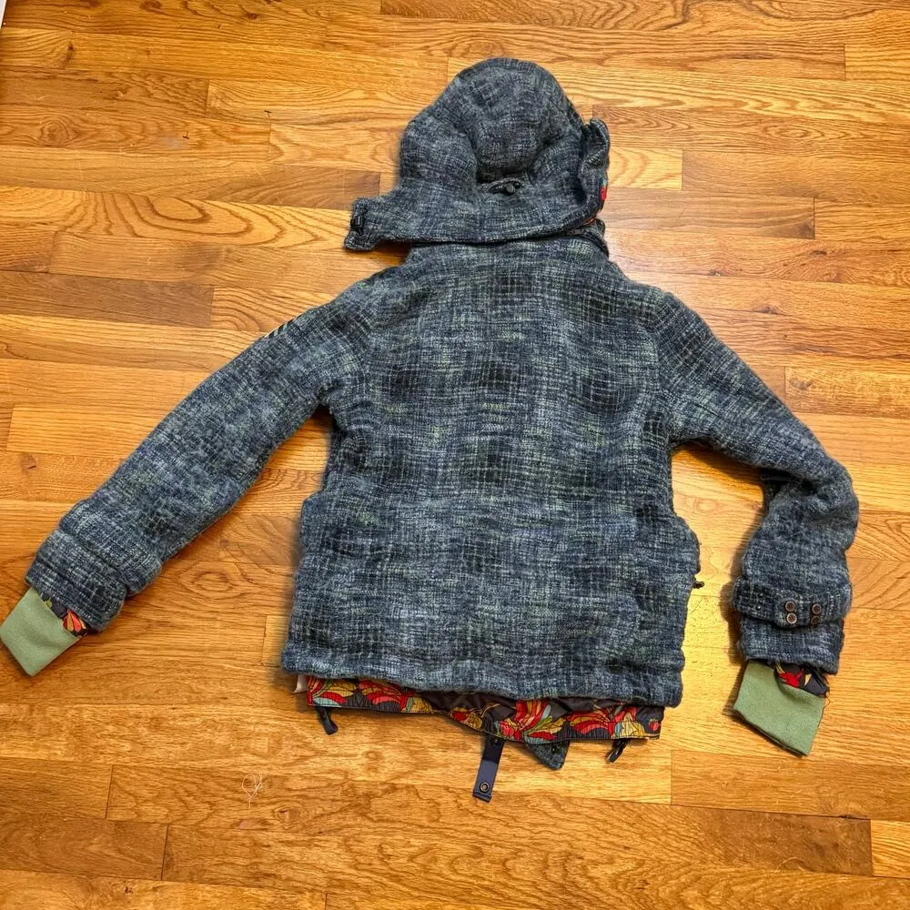 B by Burton Women’s Blue Green Wool Tweed Jacket Coat Winter Utility Outdoors - Image 7