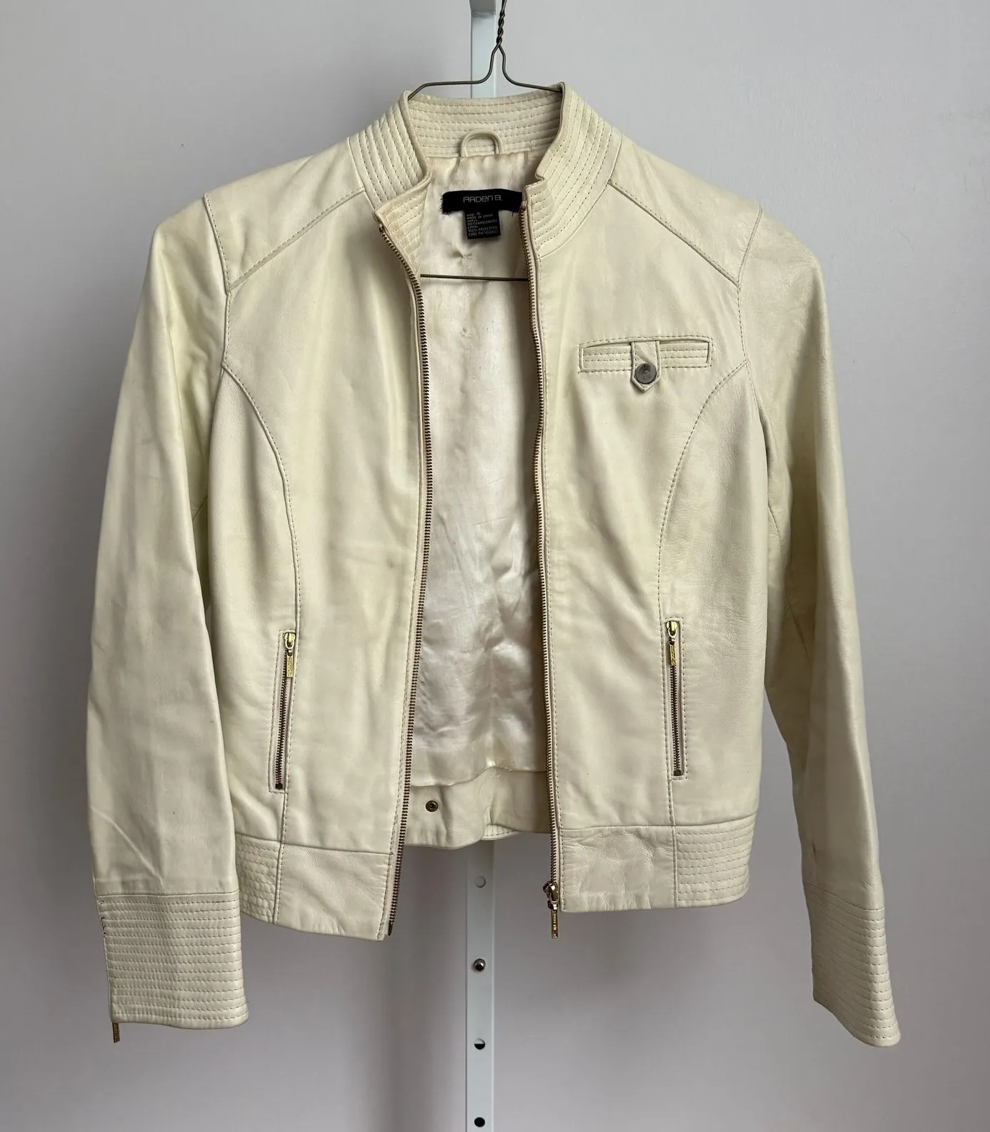 Arden B. Ivory Leather Y2k VTG Moto Jacket Womens Small Full Zip Biker - Image 1