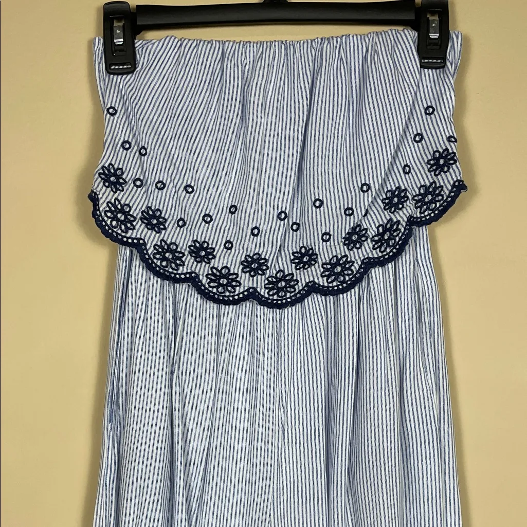 Jessica Simpson Women’s Striped Floral Embroidered Strapless Wide Leg Jumpsuit - Image 2