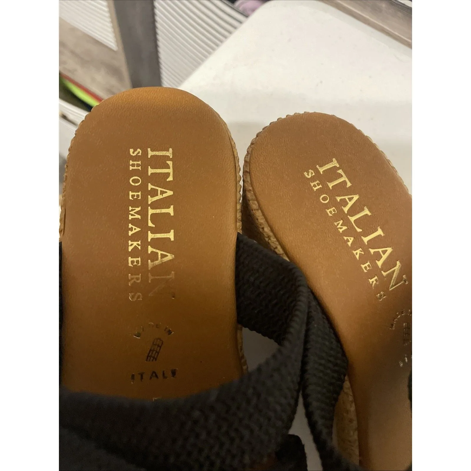 Italian Shoemakers Wedge Sandals Blue Strap Size 7 M Made in Italy - Image 4