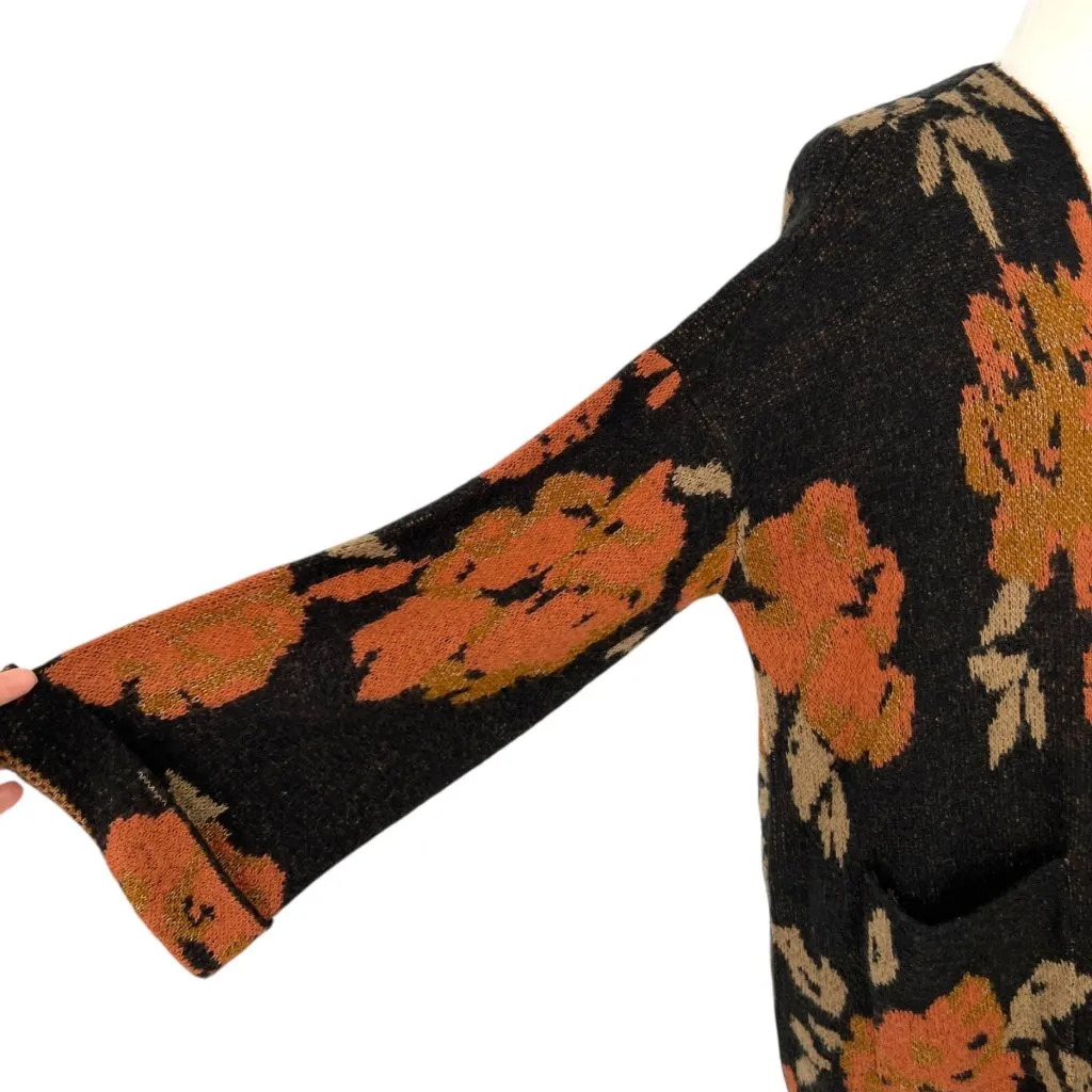 Saltwater Luxe Charli Floral Open Front Knit Cardigan Sweater Black Size Small - Image 5