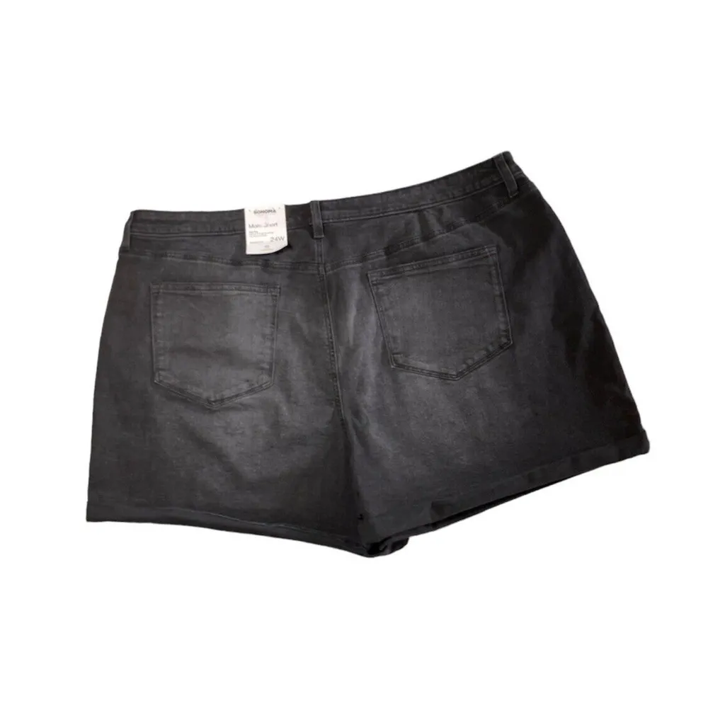 Womens Sonoma Relaxed Rolled-Cuff Denim Mom Shorts Plus Size 24W Black High Rise - Image 2