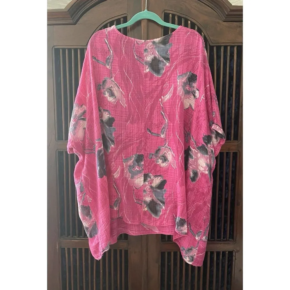 RIQ Made in Italy Floral Pink Cotton Tunic Top 100% Cotone One Size Size undefined - Image 2