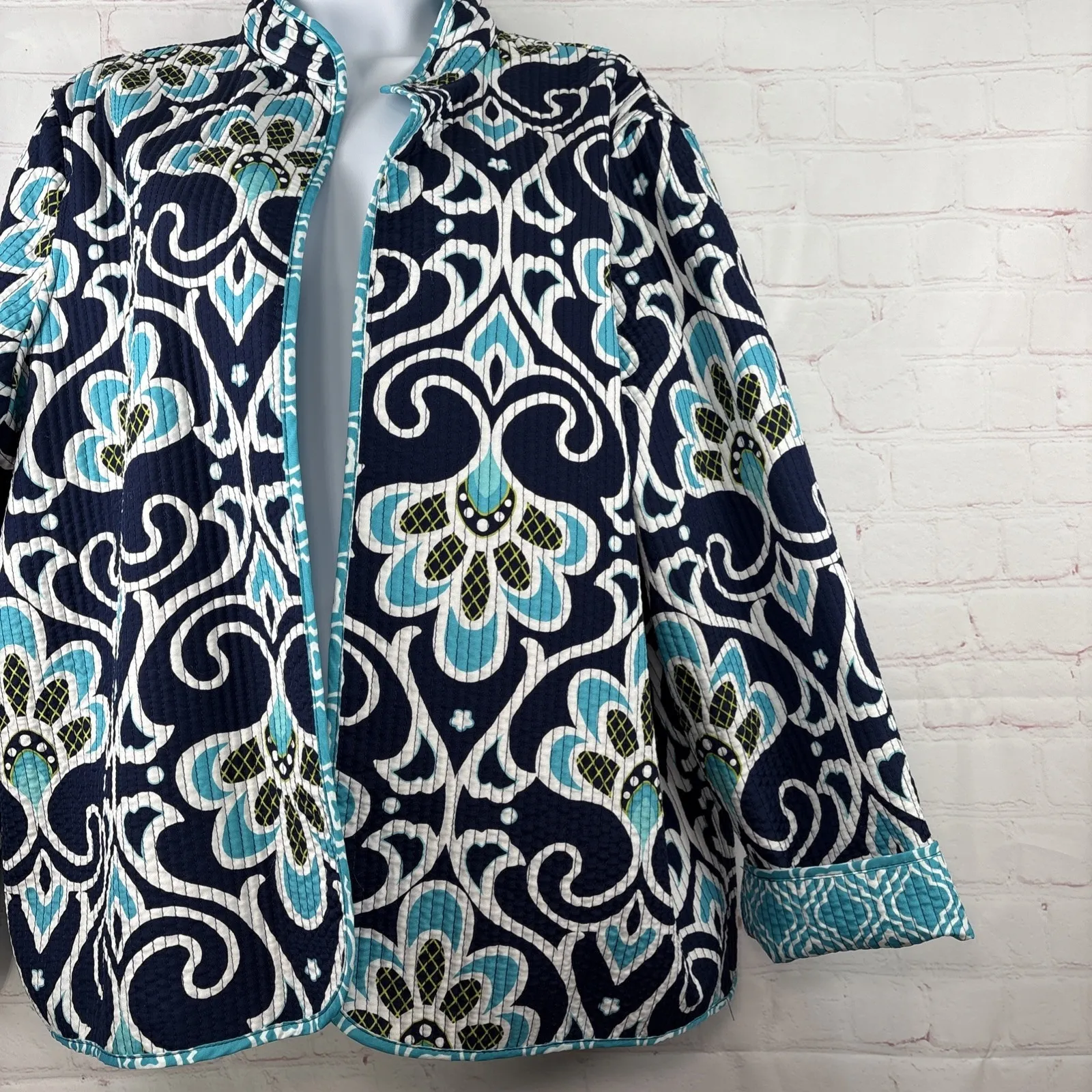 ALFRED DUNNER Open Front Quilted Reverisible Light Weight Jacket Sz 14 Blue - Image 3