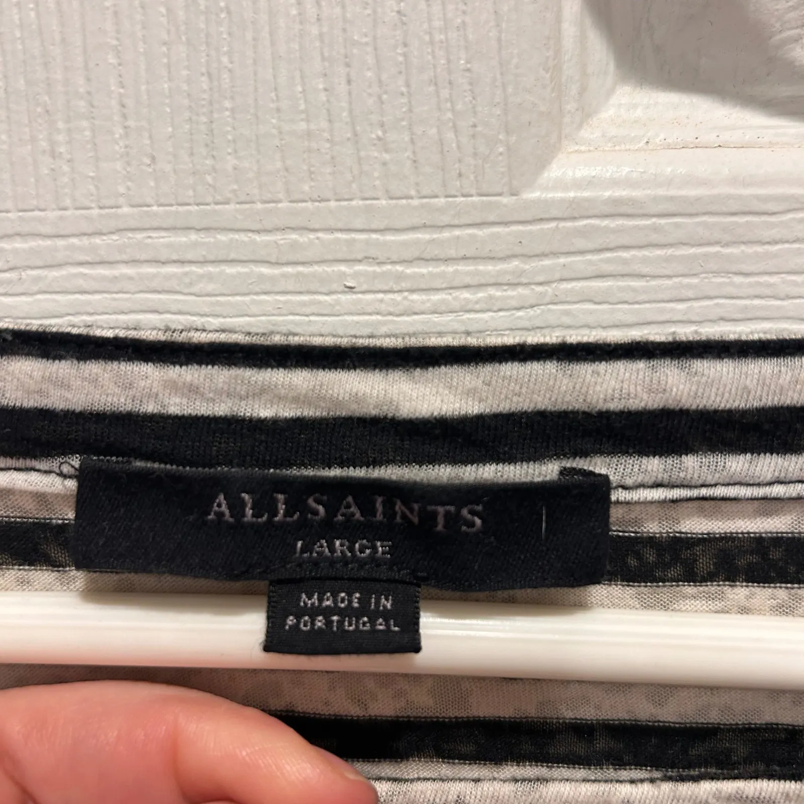 ALLSAINTS Rita Stripe Long Sleeve Boat Neck Top Shirt Womens L Black White Size L - Image 5