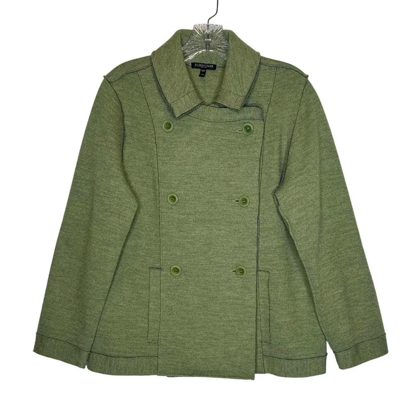 Eileen Fisher Petite Merino Wool Double-Breasted Peacoat Sweater Jacket medium P - Image 2