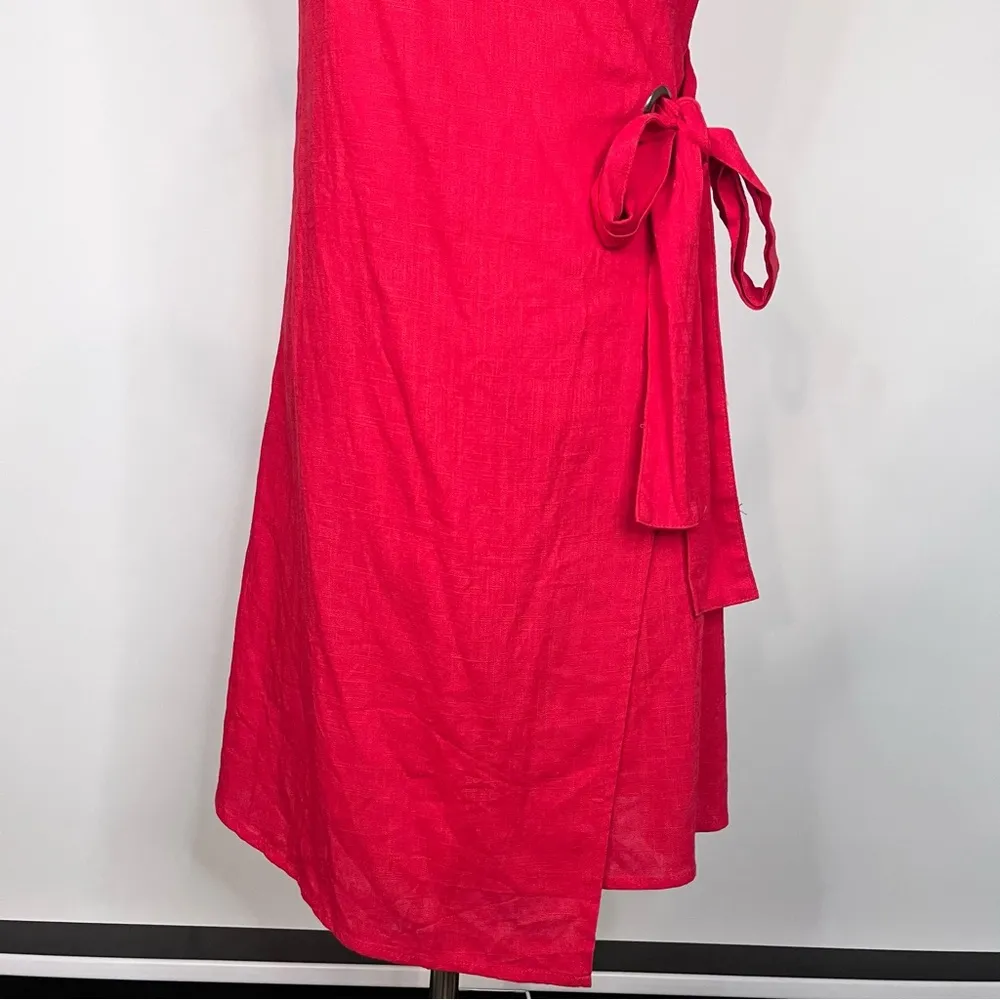THE IMPECCABLE PIG Red Linen Blend Wrap V-Neck Mini Dress XS NWT - Image 3