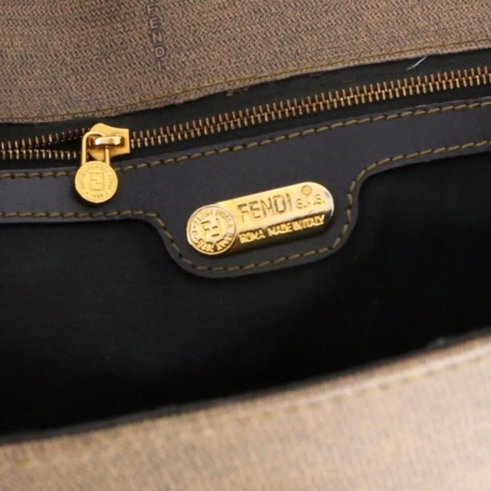 Authentic Vintage FENDI Oatmeal Coated Canvas Logo Top Handle Handbag - Image 5