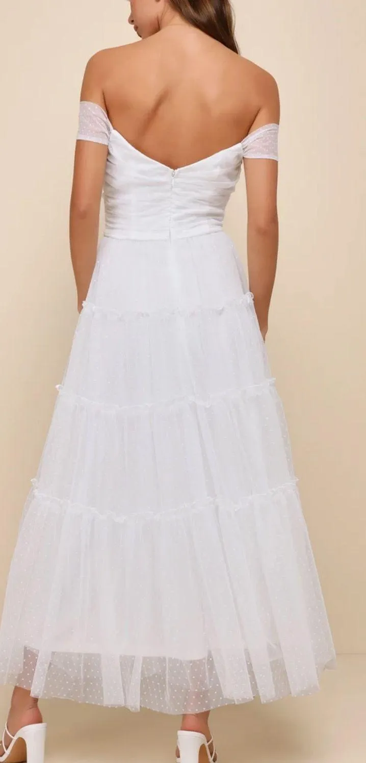 White Mesh Swiss Dot Tiered Midi Dress - Image 2