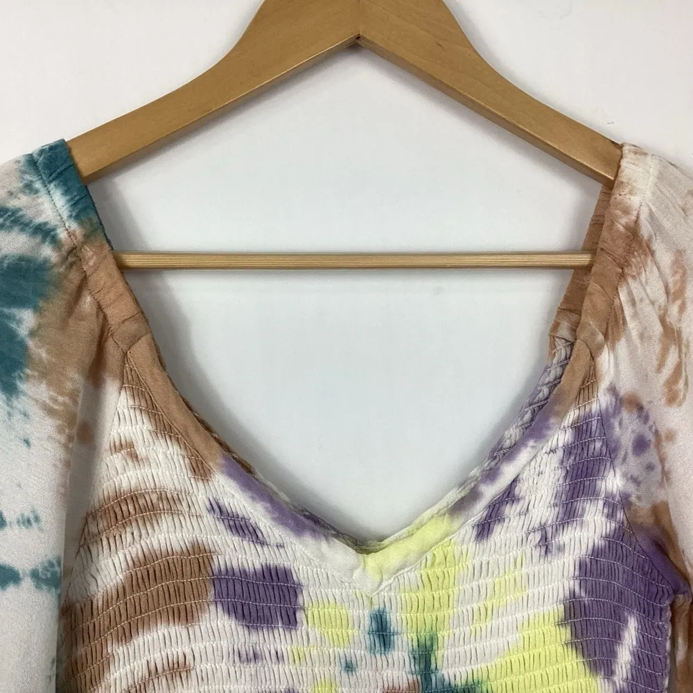 Smocked Double V Peasant Top Tie Dye Small - Image 4