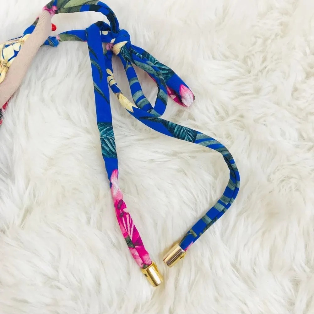 PILYQ Anthropologie Blue Floral Side Tie‎ Triangle String Bikini Bottom XS New - Image 9