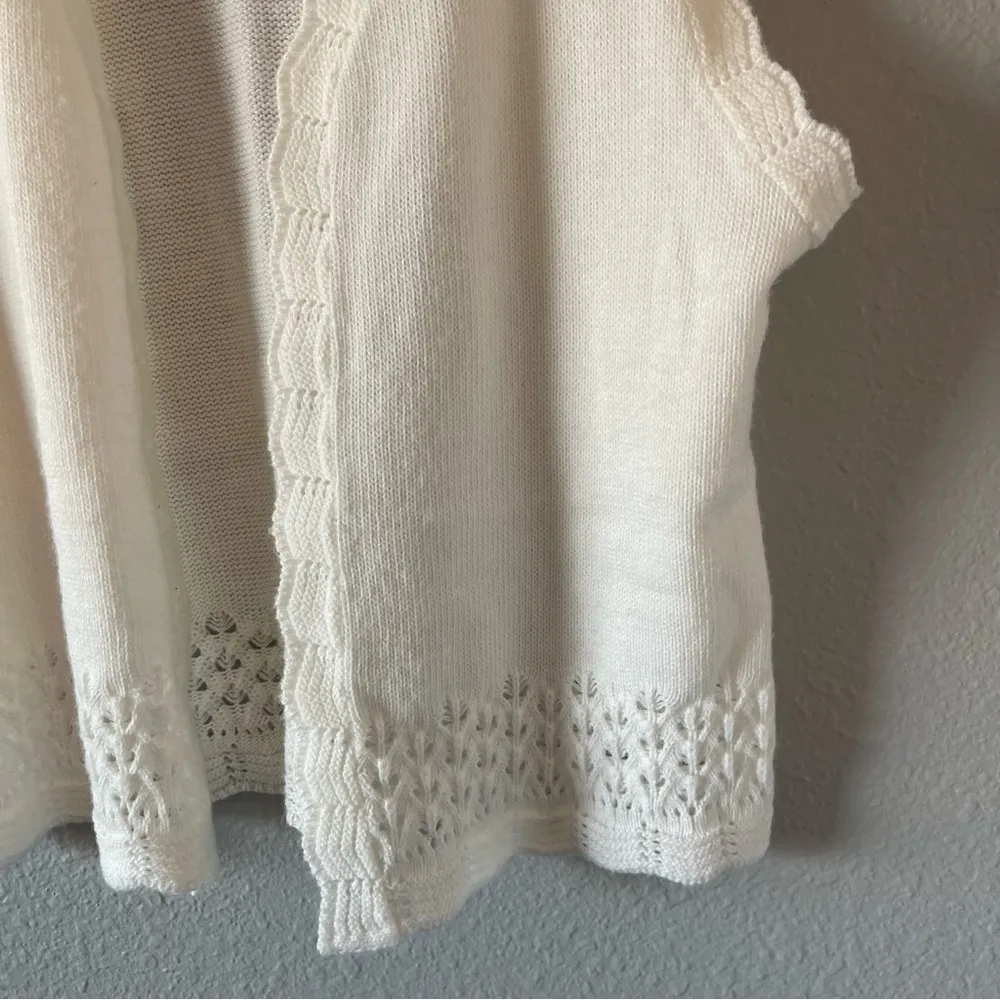 Amber Women’s White Grandma Crochet Knit Sleeveless Open Sweater Vest Size Small - Image 3