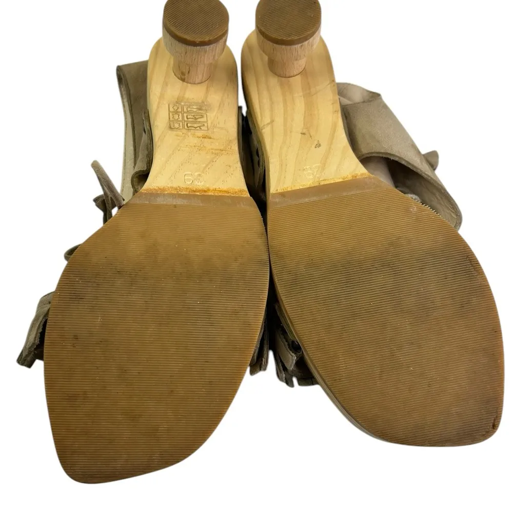 Pedro Garcia size 39 size 8.5~9 wood sandal architectural heel fringe suede $328 Tan - Image 10
