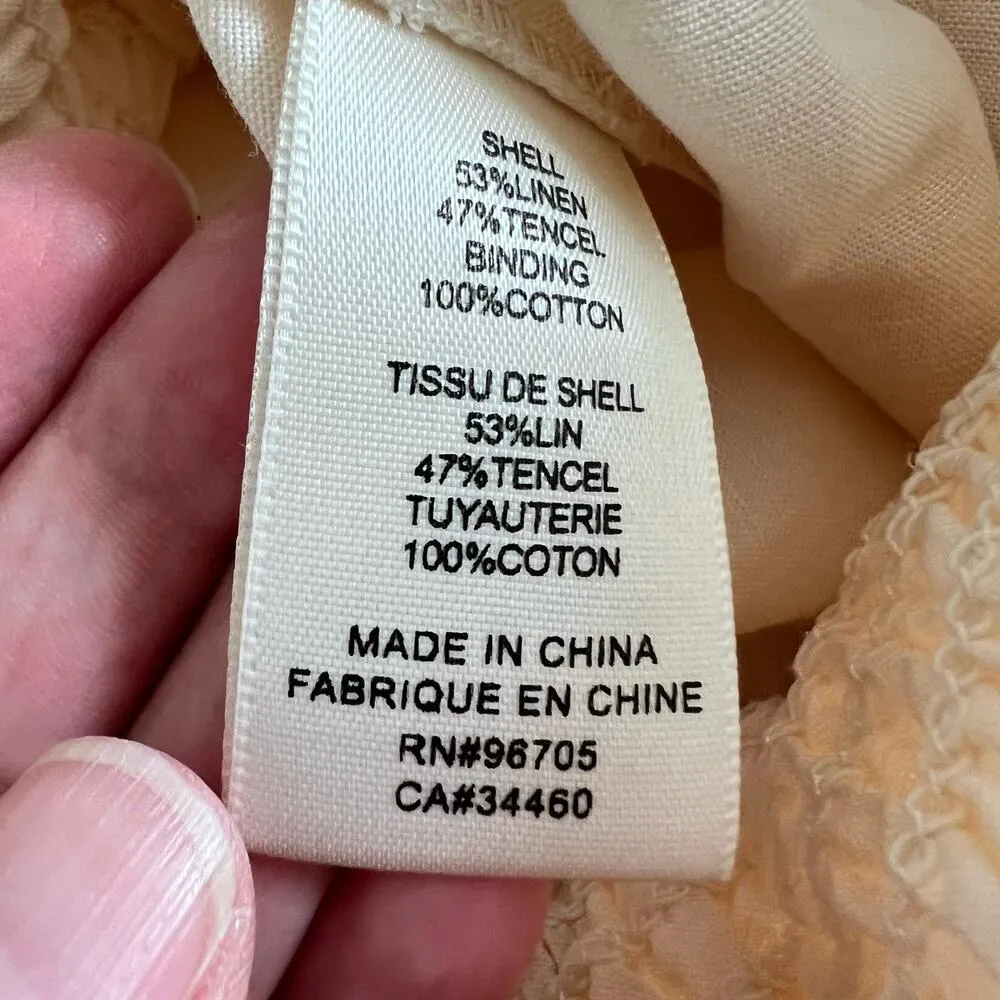 Rebecca Taylor Linen Blend Smocked Cropped  Jumpsuit Women’s Large* Cream - Image 9