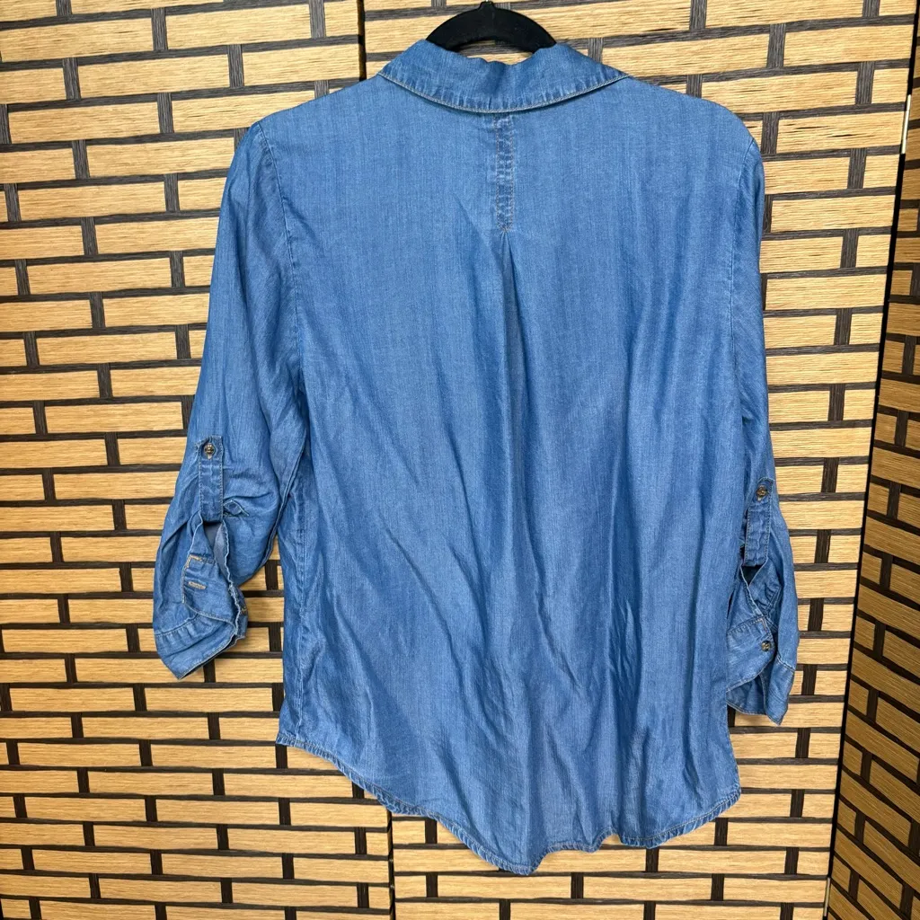 Grand & Green‎ Denim Button Down Shirt Size Small Blue - Image 2