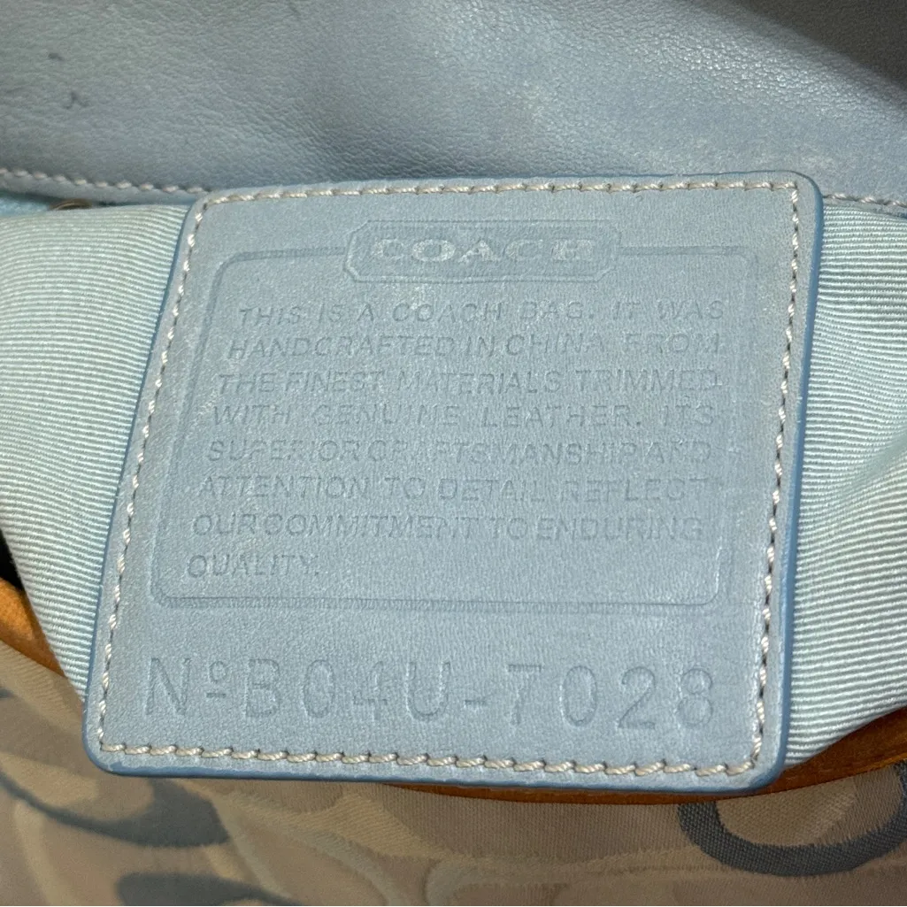 Coach Signature Hamptons Clip Hobo Bag Rare Canvas Leather Blue Beige Y2K - Image 7