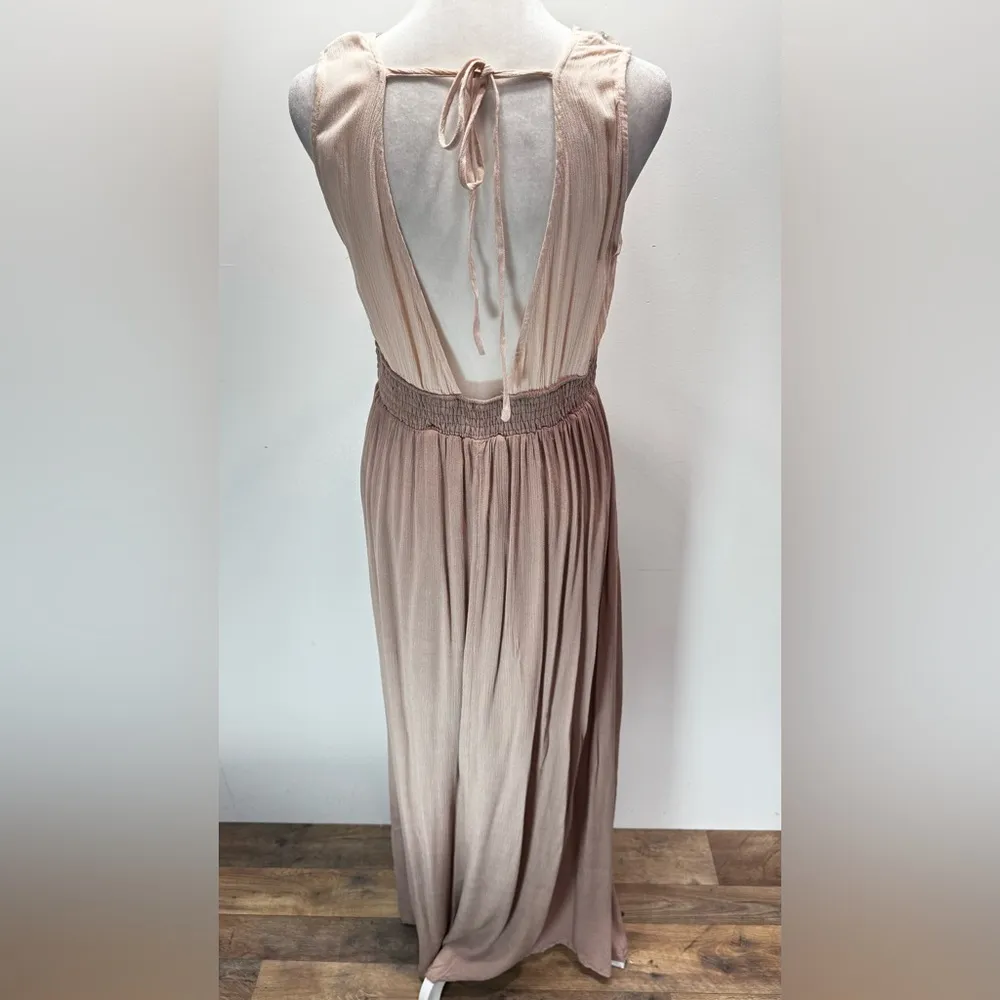 Soiéblu Beige & Taupe Sleeveless Boho Hippie Maxi Dress Embroidered High Waist - Image 4