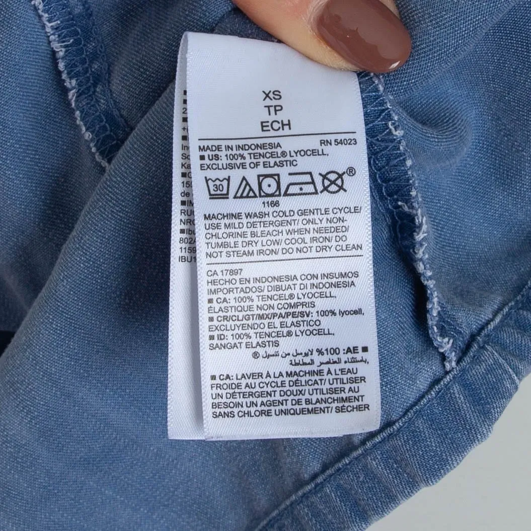 Old Navy Womens Chambray‎ Tiered Babydoll Dress Size XS Long Sleeve Cowgirl Boho - Image 6