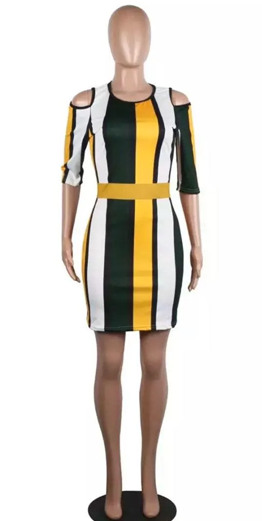Above The Knee Fashionably Striped Dress Multiple Size L - Image 3