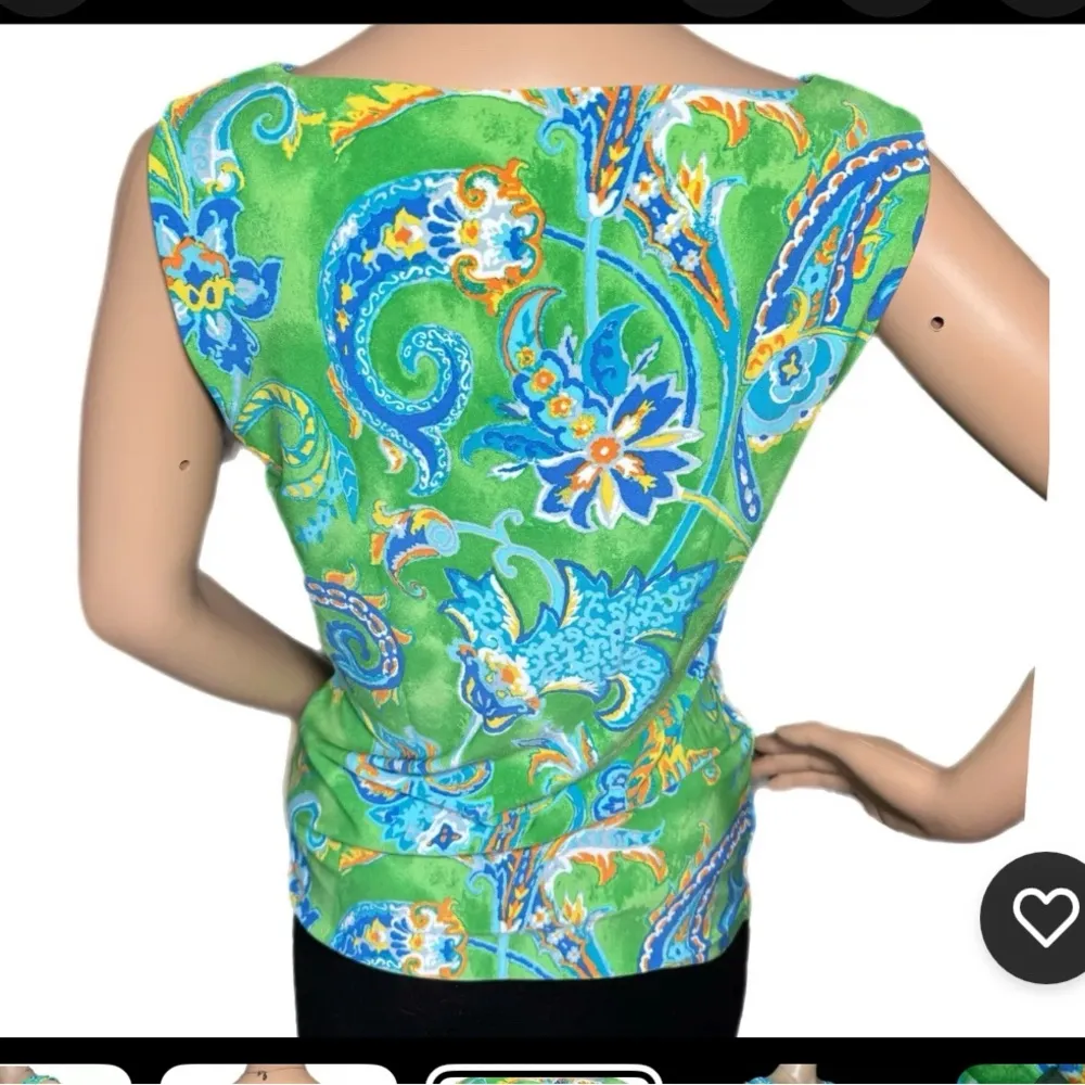 Ralph Lauren Top Small Green, Blue, Orange Fitted Draped Neckline Tank Top Soft - Image 9