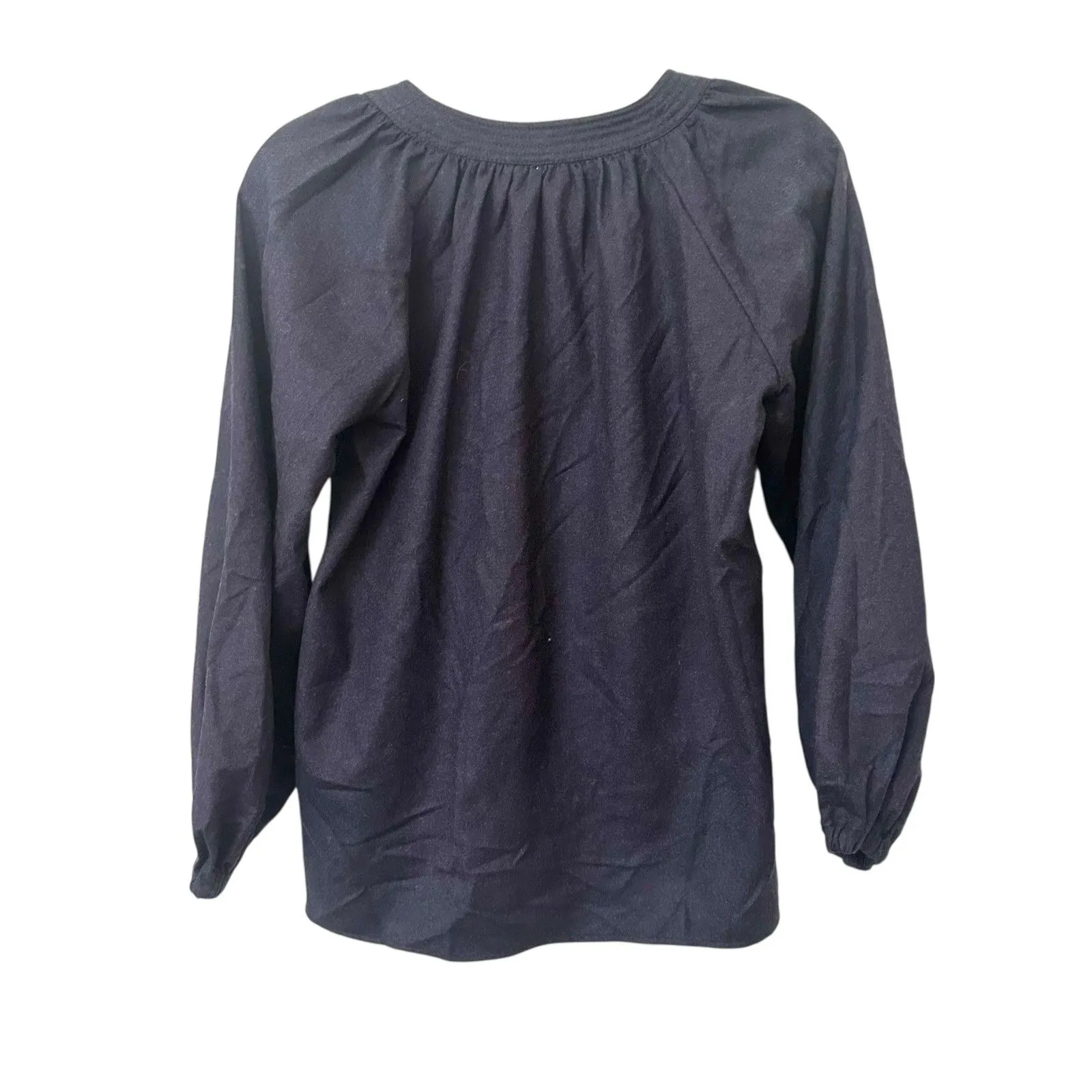 ANN MASHBURN Wool Peasant Blouse Navy X-Small - Image 3