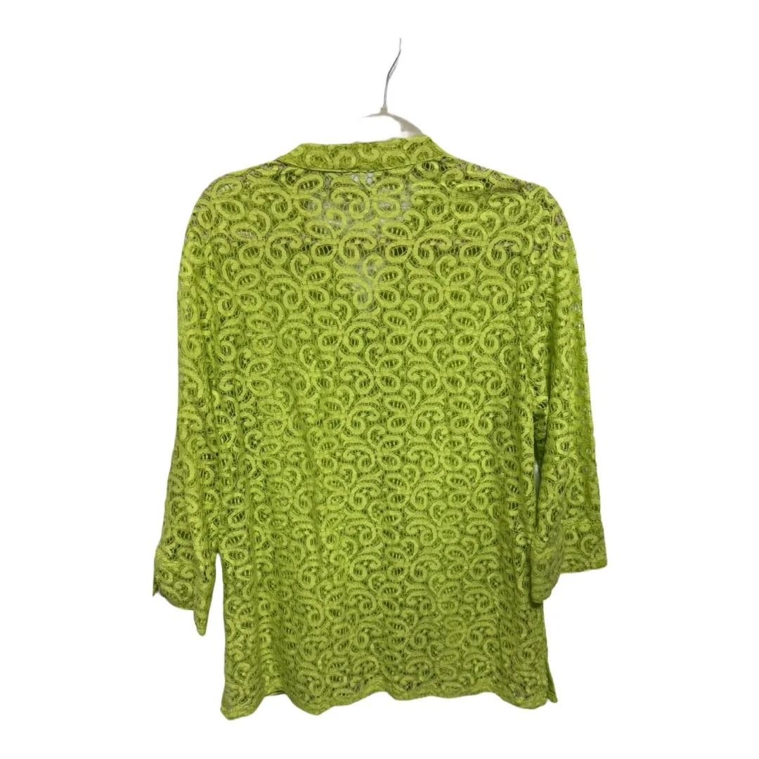 Neon Green Yellow Lace Button Up Coverup Long Sleeve Formal Size XL Business - Image 4